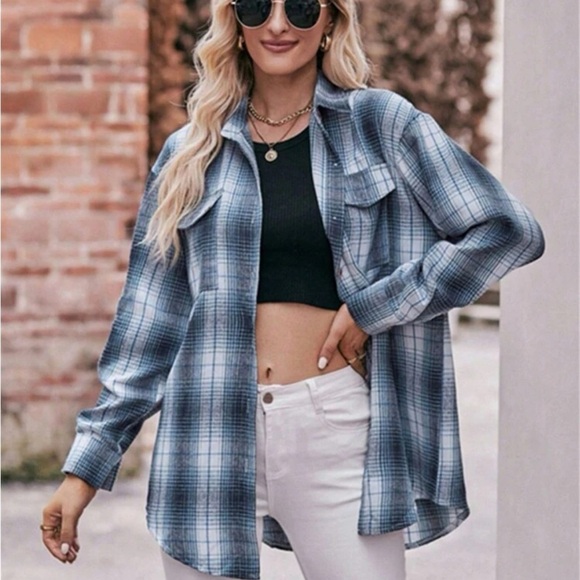Plaid Collared Neck Long Sleeve Shirt - Picture 1 of 8